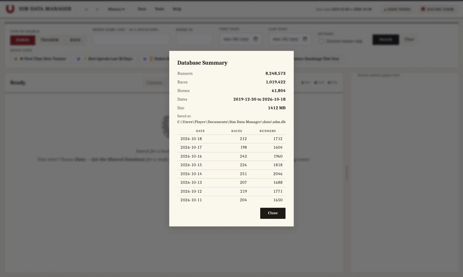 The Database Summary window